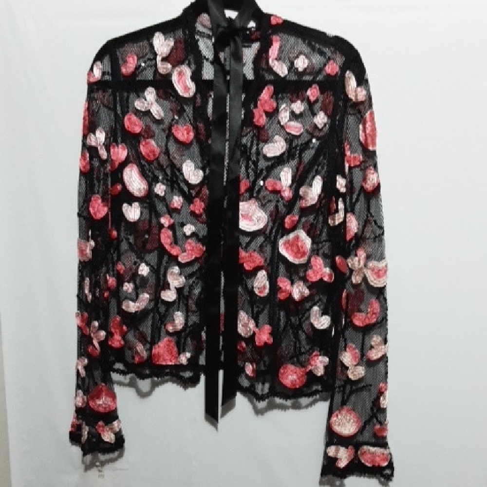 JS BOUTIQUE Floral Applique Mesh Women 10‎ Blouse